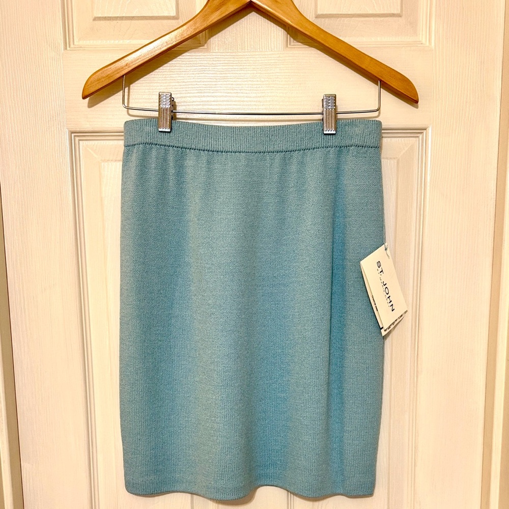 St. John Sky Blue Knit Pencil Skirt